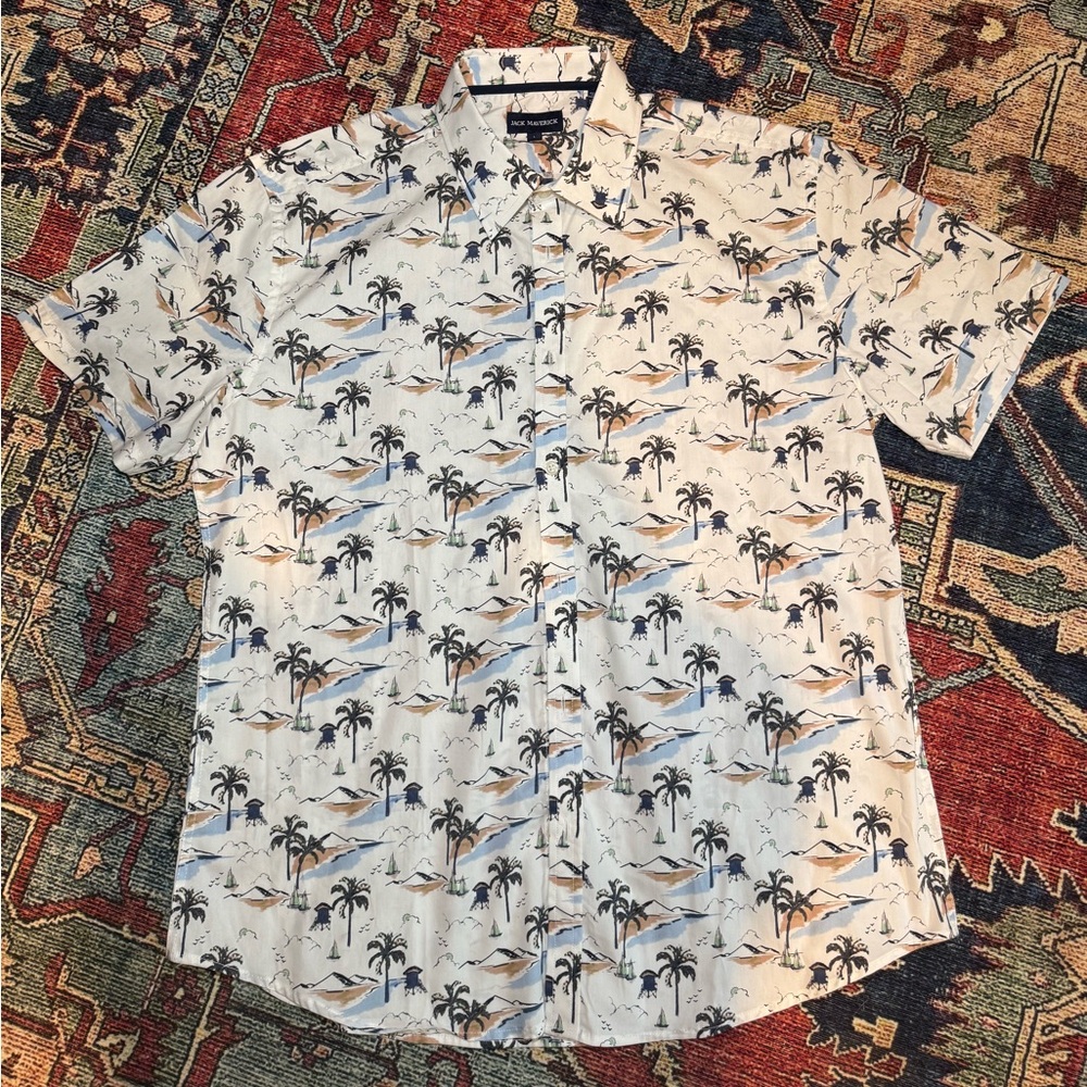 Tropical Print Casual Button-Down Shirt